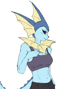 anthro athletic athletic_anthro athletic_female black_sclera blue_body blush blush_lines bottomwear clothing ear_fins eyelashes female fin frill_(anatomy) membrane_(anatomy) membranous_frill midriff multicolored_body navel neck_frill pants pokemorph pupils shirt side_view smile solo sweatpants tail tail_frill tank_top topwear white_pupils yellow_body mun_rue nintendo pokemon eeveelution generation_1_pokemon pokemon_(species) vaporeon 2026 digital_drawing_(artwork) digital_media_(artwork)