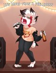 alcohol anthro beverage black_claws black_nose claws clothing collarbone dancing drunk eyes_closed fangs femboy fur hair holding_object lights male open_mouth red_body red_fur singing solo substance_intoxication teeth text toe_claws tongue white_body white_fur white_hair wine_bottle brahkest game_freak nintendo pokemon ferris_(mixality) generation_7_pokemon lycanroc midnight_lycanroc pokemon_(species) 2020 english_text signature