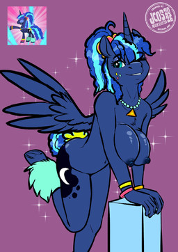 anthro breasts female horn looking_at_viewer nipples one_eye_closed presenting solo wings wink conditional_dnp jcosneverexisted friendship_is_magic hasbro my_little_pony mythology princess_luna_(mlp) equid equine horse mammal mythological_creature mythological_equine pony winged_unicorn absurd_res hi_res