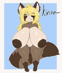 ailurid anthro big_breasts biped blonde_hair breasts female genitals hair hi_res mammal matypup nipples nude pussy red_panda simple_background smile standing thick_thighs