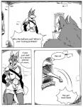 anthro bulge canid canine canis comic dialogue english_text femboy fox greyscale male mammal monochrome muscular profanity reagan700 text wolf