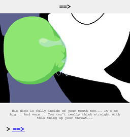 animal_genitalia anthro anthro_penetrating anthro_penetrating_human black_body black_fur black_hair bodily_fluids close-up clothing dominant dominant_anthro dominant_male dress dripping duo eyewear face_focus female fur genital_fluids genitals glasses green_penis hair human_on_anthro human_penetrated interspecies knot knotted_penis knotting male male/female oral oral_penetration penetration penis pixelated precum saliva saliva_drip sex simple_background text white_body uglycoal homestuck ms_paint_adventures bec_noir jade_harley human mammal animated animated_comic comic digital_drawing_(artwork) digital_media_(artwork) english_text hi_res shaded simple_shading