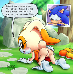 all_fours anthro anus asking bent_over blush bottomless butt clothed clothing clothing_around_one_leg dress duo female genitals grass innie_vulva inviting inviting_to_sex kneeling loli looking_at_another looking_at_partner looking_at_viewer looking_back looking_back_at_another looking_back_at_partner looking_back_at_viewer male outside panties panties_around_one_leg panties_down partially_clothed pedophilia_temptation plant plump_labia presenting presenting_anus presenting_hindquarters presenting_vulva provocative seducing_viewer seductive smile smiling_at_another smiling_at_partner smiling_at_viewer solo_focus speech_bubble talking_to_another talking_to_partner talking_to_viewer text underwear underwear_around_one_leg underwear_down upskirt vulva young young_anthro young_female sl350 sega sonic_the_hedgehog_(series) cream_the_rabbit sonic_the_hedgehog eulipotyphlan hedgehog lagomorph leporid mammal rabbit english_text hi_res