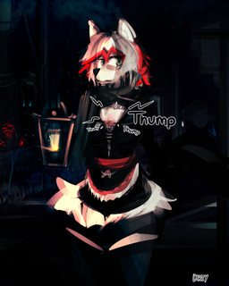 alternative_fashion anthro cemetery clothing dress female goth lamp landscape lantern plant scenery solo tree dirtyscoundrel canid canine mammal 4:5 absurd_res hi_res
