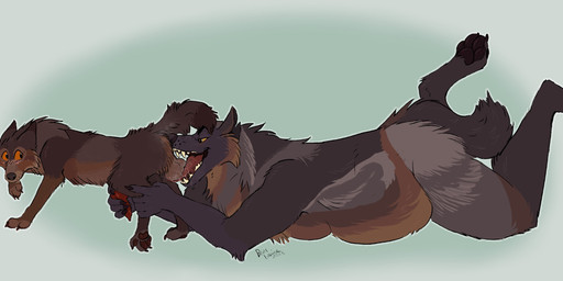 4_toes 5_fingers ambiguous_gender ambiguous_on_feral animal_genitalia animal_penis anthro anthro_on_feral ball_lick balls bestiality black_outline blush blush_lines bodily_fluids breath brown_body brown_claws brown_fur brown_nose canine_genitalia canine_penis claws dark_body dark_fur dark_nose digitigrade dipstick_ears duo ear_markings ears_back erection feet feral fingers fur furrowed_eyebrows genitals gloves_(marking) gradient_background half-closed_eyes handjob handjob_from_behind intraspecies intraspecies_bestiality knot knotted_penis leg_grab leg_markings legs_up licking looking_at_another looking_at_anus looking_at_partner looking_back lying male male/ambiguous markings multicolored_body multicolored_ears multicolored_fur narrowed_eyes nervous nose_to_anus on_front oral orange_sclera outer_highlight outline pawpads paws penile penis penis_grab pivoted_ears pointy_ears quadruped raised_paw reach_around saliva saliva_on_balls saliva_on_tongue scruffy sex sharp_teeth simple_background slightly_chubby socks_(marking) tail tail_on_head tan_body tan_fur teeth toes tongue toothy_grin whisker_spots white_outline yellow_sclera briarlupine canid canine canis mammal wolf 2025 absurd_res digital_drawing_(artwork) digital_media_(artwork) hi_res signature