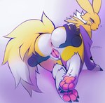 anthro anus black_sclera blue_eyes disembodied_hand feet female fingers foot_focus fur genitals nude pawpads paws pussy simple_background smile soles solo spread_anus spread_pussy spreading tail toes white_body white_fur yellow_body yellow_fur angiewolf bandai_namco digimon canid canine canis digimon_(species) mammal renamon 2024 hi_res