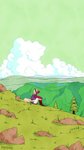 anthro clothed clothing cloud fur grass hair hillside horn landscape looking_up male mountain plant rock sky solo text tree prismanoodle_(artist) mythology prisma_faerdo dragon furred_dragon furred_scalie mammal mythological_creature mythological_scalie scalie 2020 9:16 digital_media_(artwork)