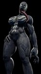 2020 3d_(artwork) 9:16 alien atsukosfm_(artist) big_breasts black_body breasts digital_media_(artwork) female hand_on_hip hi_res humanoid long_tongue looking_at_viewer marvel muscular muscular_female muscular_humanoid pose sharp_teeth she-venom simple_background solo standing symbiote teeth thick_thighs tongue tongue_out vein venom_(marvel) white_eyes wide_hips