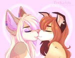 anthro bisexual_pride_colors breasts duo ear_piercing ear_ring eyebrows eyelashes eyes_closed female female/female fur hair kiss_on_lips kissing lgbt_pride piercing pink_nose pride_color_piercing pride_colors ring_piercing smile ei-ka danika_(wolflady) rinka_eya canid canine canis domestic_dog fox mammal 2021 digital_media_(artwork)