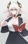 book breasts clothed clothing eyewear female glasses hair holding_book holding_object horn horn_jewelry jewelry solo scas animal_humanoid bovid bovid_humanoid caprine caprine_humanoid humanoid mammal mammal_humanoid satyr 2021