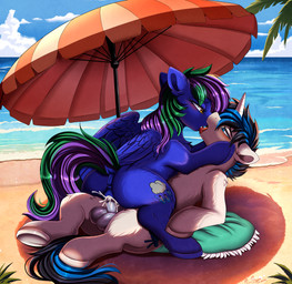 anus balls beach beach_umbrella bedroom_eyes bodily_fluids cum cum_in_vagina cum_inside cutie_mark duo erection feathered_wings feathers female feral feral_on_feral feral_penetrated feral_penetrating feral_penetrating_feral french_kissing genital_fluids genitals hair hooves horn kissing lidded_eyes male male/female narrowed_eyes outside_sex parasol penetration penile penile_penetration penis quadruped sand seaside seductive sex tail vaginal vaginal_penetration wings pridark hasbro my_little_pony mythology lishka solar_gizmo_(oc) equid equine mammal mythological_creature mythological_equine pegasus unicorn 2025 absurd_res digital_media_(artwork) hi_res