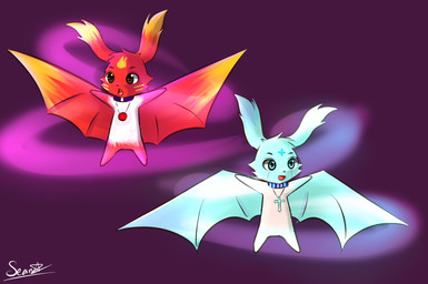 ambiguous_gender collar cross cross_necklace duo fire gem ice jewelry light markings necklace ruby_(gem) senz bat mammal 2016 hi_res