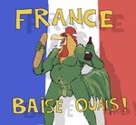 absurd_res alcohol anthro avian baguette balls bastille_day beverage bird bread chicken cigarette flaccid food foreskin france french_flag gallic_rooster galliform gallus_(genus) genitals grivaire hi_res holidays male musclegut muscular nude overweight overweight_anthro overweight_male penis phasianid slightly_chubby smile solo text translated wine