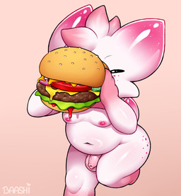 balls belly burger flaccid food freckles genitals glistening glistening_body male moobs nipples penis shortstack solo baashi miziu_(baashi) alien goo_creature humanoid hybrid hi_res