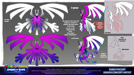 4_fingers ambiguous_gender clothing copyright_symbol directional_arrow fingers flying front_view glowing_mask gradient_background grey_background grey_wings legless light multicolored_body multicolored_wings not_furry number purple_clothing purple_poncho purple_wings rear_view red_line_art side_view simple_background solo spelling_error symbol t-pose text title turnaround white_mask wings year fabio_pochet mario_bros mario_plus_rabbids_sparks_of_hope nintendo raving_rabbids rayman_(series) ubisoft cursa_(mario_plus_rabbids) celestial_being 16:9 2022 4k absurd_res artist_name colored_line_art concept_art crossover digital_drawing_(artwork) digital_media_(artwork) english_description english_text hi_res lighting official_art widescreen female_(lore)