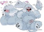 anthro anthrofied balls blush candle candle_on_head fire fur genitals grey_body grey_fur hair kemono male musclegut muscular overweight overweight_male penis slightly_chubby solo text hyaku_(artist) nintendo pokemon canid canine generation_9_pokemon greavard mammal pokemon_(species) 2022 hi_res japanese_text translation_request