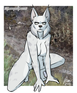 anthro bent_legs biped black_nose breasts cheek_tuft countershade_fur countershade_torso countershading crouching ear_tuft eyelashes facial_tuft featureless_breasts female fur genitals grey_body grey_eyes grey_fur grey_inner_ear humanoid_genitalia humanoid_vulva innie_vulva looking_at_viewer markings nude photo_background pointy_ears prick_ears solo spots spotted_arms spotted_body spotted_fur text tuft vulva white_body white_fur manyakuma felid feline iberian_lynx lynx mammal 2025 absurd_res artist_name colored_sketch dated hi_res photography_(artwork) shaded signature sketch