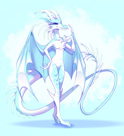 anthro breasts featureless_breasts featureless_crotch female navel non-mammal_breasts non-mammal_navel pose small_breasts solo standing olive_cow mythology wings_of_fire icicle_(wof) dragon mythological_creature mythological_scalie scalie hi_res pinup