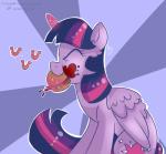 burger cutie_mark eating equine eyes_closed female food friendship_is_magic fur hair horn mammal multi-colored_hair my_little_pony purple_fur purple_hair solo twilight_sparkle_(mlp) winged_unicorn wings wizardglitter
Rating: Safe
Score: 10
User: Lunaz
Date: April 11, 2014