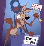 angry anthro fist male protest protest_sign sign solo gavanzude coyote_vs._acme looney_tunes warner_brothers wile_e._coyote canid canine canis coyote mammal hi_res