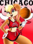 anthro basketball big_breasts breasts clothing female shirt solo text text_on_clothing text_on_shirt text_on_topwear topwear under_boob sonson-sensei adidas chicago_bulls looney_tunes nba warner_brothers lola_bunny lagomorph leporid mammal rabbit 2016 absurd_res english_text hi_res