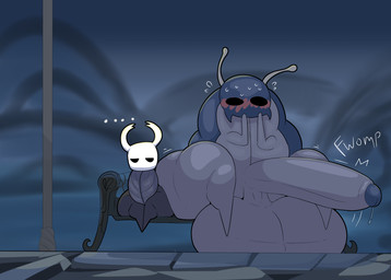 ambiguous_gender annoyed anthro balls balls_expansion bench big_balls big_butt big_penis black_body black_eyes blush bodily_fluids butt clothing duo erection expansion genital_expansion genital_fluids genitals horn huge_balls huge_butt huge_penis huge_thighs hyper hyper_balls hyper_butt hyper_genitalia hyper_penis light_pole male nervous nude on_bench penis precum public sitting squish sweat thick_thighs unwanted_erection bellyboi13 hollow_knight_(franchise) team_cherry bretta_(hollow_knight) the_knight_(hollow_knight) arthropod beetle insect vessel_(species) 2025 hi_res