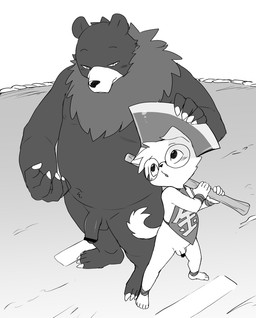age_difference anthro axe censor_bar duo ineffective_censorship larger_male male male/male melee_weapon nude older_male shota size_difference smaller_male weapon young young_anthro young_male younger_male manmosu_marimo bincu marei bear canid canine canis domestic_dog mammal 2020 censored monochrome