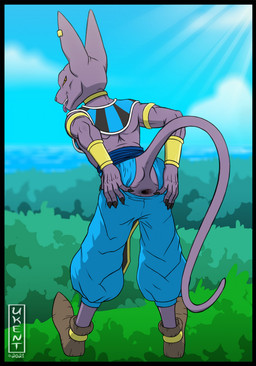 5_fingers accessory anklet anthro anus armlet athletic athletic_anthro athletic_male big_ears biped black_border black_eyes black_fingernails black_nails blue_bottomwear blue_clothing blue_pants blue_sky border bottomwear bracelet brown_clothing brown_footwear brown_shoes butt choker clothed clothing cloud colored_nails cute_fangs day ear_piercing ear_ring egyptian egyptian_clothing exposed_butt fangs feet fingernails fingers footwear gaping gaping_anus gold_(metal) gold_anklet gold_armlet gold_bracelet gold_choker gold_jewelry gold_necklace hairless hand_on_butt hand_on_own_butt humanoid_hands jewelry light light_beam long_tail looking_at_viewer looking_back looking_back_at_viewer male male_anthro monotone_body monotone_skin nails narrowed_eyes necklace open_mouth open_smile orange_sclera pants partially_clothed partially_clothed_anthro partially_clothed_male piercing plant plantigrade pointy_shoes presenting presenting_anus presenting_hindquarters purple_body purple_nose purple_skin purple_tongue rear_view ring_piercing sharp_fingernails sharp_nails shoes sky smile smiling_at_viewer solo spread_butt spreading standing sunbeam sunlight tail teeth text tongue tongue_out topless topless_anthro topless_male usekh ukent dragon_ball dragon_ball_super beerus domestic_cat felid feline felis hairless_cat mammal sphynx_(cat) 2021 artist_name dated digital_media_(artwork) full-length_portrait hi_res portrait shaded
