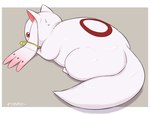 2024 feral fur incubator_(puella_magi) japanese_text kyubey looking_at_viewer looking_back looking_back_at_viewer nawa overweight overweight_feral puella_magi puella_magi_madoka_magica red_sclera solo text white_body white_fur