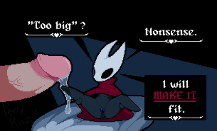 anthro anus bodily_fluids dialogue dripping duo extreme_size_difference female genital_fluids genitals humanoid_genitalia humanoid_penis humanoid_vulva lying male male/female micro mostly_offscreen_character on_back on_pillow penis pillow precum precum_drip size_difference spread_legs spreading text vulva pervkaz hollow_knight_(franchise) team_cherry hornet_(hollow_knight) arthropod insect vessel_(species) digital_media_(artwork) pixel_(artwork)