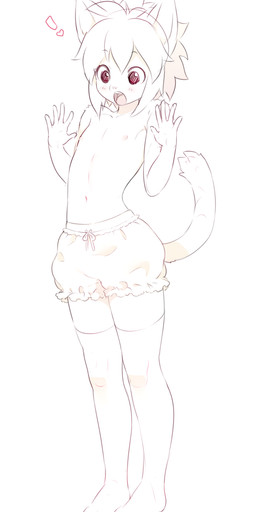 5_fingers anthro bloomers blush blush_lines bottomwear clothed clothing exclamation_point femboy fingers fur hair hands_up heart_symbol legwear male navel nipples open_mouth patreon_logo simple_background solo standing tail text thigh_highs topless topless_anthro topless_male white_background powfooo patreon domestic_cat felid feline felis mammal 2014 hi_res monochrome sketch url