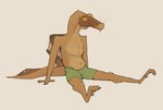 anthro clothed clothing male sitting solo underwear underwear_only zagz dinosaur prehistoric_species reptile scalie spinosaurid spinosaurus theropod hi_res