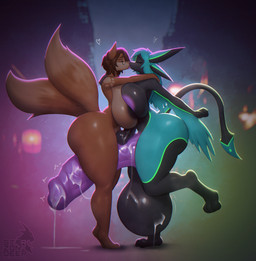 2_tails 3_toes 4_ears 5_fingers anthro areola arms_over_shoulders balls belly big_balls big_breasts big_butt big_penis black_areola black_arms black_balls black_belly black_body black_breasts black_ears black_feathers black_legs black_nipples black_penis black_tail black_toes blue_body blue_ears blue_feathers blue_hair blue_wings bodily_fluids breasts brown_body brown_breasts brown_ears brown_fur brown_hair brown_legs brown_tail butt cum cum_on_penis duo eyes_closed eyewear eyewear_only feather_hair feathered_wings feathers feet fingers fur genital_fluids genitals glans glasses glasses_only glistening glistening_balls glistening_genitalia glistening_glans glistening_penis green_body green_feathers gynomorph gynomorph/gynomorph gynomorph_anthro hair heart_symbol huge_balls huge_breasts huge_butt huge_penis humanoid_genitalia humanoid_penis hyper hyper_balls hyper_genitalia hyper_penis intersex intersex/intersex intersex_anthro kissing knot knotted_penis multi_ear multi_tail nipples non-mammal_areolas non-mammal_balls non-mammal_breasts non-mammal_nipples nude nude_anthro nude_gynomorph penis penis_size_difference pseudo_hair purple_areola purple_glans purple_nipples purple_penis tail toes vein veiny_penis wearing_glasses winged_arms wings star_zone_deep frobozz_wex ralena/ralaku avali avian canid canine mammal absurd_res hi_res signature herm_(lore) trans_(lore) trans_woman_(lore)