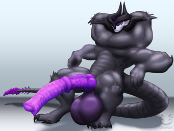 4_arms 6_eyes abstract_background animal_genitalia animal_penis anthro balls barbed_equine_penis big_balls big_penis black_body blade blade_tail claws equine_genitalia equine_penis flared_penis genitals horn huge_balls huge_penis hybrid_genitalia hybrid_penis hyper hyper_balls hyper_genitalia hyper_penis knot knotted_equine_penis knotted_penis male medial_ring multi_arm multi_eye multi_limb muscular muscular_male penile_spines penis purple_balls purple_penis ridged_knotted_penis ridged_penis sitting solo tail tail_blade urethra weapon_tail corinoch_(artist) corinoch demon 4:3 hi_res watermark