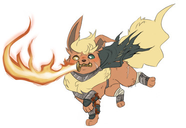 armor bandage brown_nose cape clothing facial_scar fangs feral flaming_sword flaming_weapon fur heterochromia male melee_weapon orange_body orange_fur paws scar simple_background solo sword teeth weapon white_background wielding_weapon wounded yellow_body yellow_fur floofangel nintendo pokemon eeveelution flareon generation_1_pokemon pokemon_(species) 2025 hi_res
