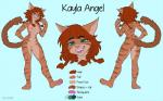 4_toes anthro blue_eyes breasts feet female genitals nipples nude pawpads pink_pawpads pussy smile soles solo stripes text toes ailaanne kayla_angel domestic_cat felid feline felis mammal 16:10 english_text hi_res model_sheet widescreen