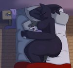 5_fingers anthro bed big_breasts black_body blush breasts duo eyes_closed featureless_breasts female fingers fur furniture grey_body grey_fur larger_anthro larger_female male male/female nude nude_anthro nude_female open_mouth pillow size_difference sleeping smaller_anthro smaller_male thick_thighs dewwydarts microsoft minecraft mojang xbox_game_studios dew_(dewwydarts) elsie_(dewwydarts) canid canine canis domestic_cat enderman felid feline felis hybrid mammal wolf 2024 hi_res