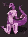 anthro breasts clothed clothing female fully_shaded genitals looking_at_viewer nipples nude pose pussy simple_background smile solo tail teeth_showing thick_tail thick_thighs tongue tongue_out alicethedeer dinosaur prehistoric_species reptile scalie absurd_res digital_media_(artwork) hi_res pinup