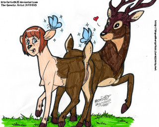 antlers breasts duo exposed_breasts female feral forced forced_transformation freckles genitals heart_symbol hooves horn imminent_sex magic male male/female mid_transformation nipples nude raised_tail shocked simple_background species_transformation tail text transformation vulva artistnjc life_is_strange maxine_caulfield arthropod butterfly cervine deer human insect lepidopteran mammal 2025 absurd_res english_text flat_colors hi_res signature traditional_media_(artwork)