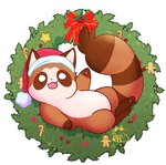 brown_body brown_fur christmas_clothing christmas_headwear clothing cute_fangs fangs feral fur hat headgear headwear holidays lying multicolored_body multicolored_fur paws santa_hat solo teeth pachi_mapache christmas mammal procyonid raccoon 2020 absurd_res hi_res