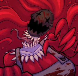 5_fingers apron big_breasts blood blood_on_apron blood_on_clothing blood_on_mask bodily_fluids breasts cleavage clothed clothing collarbone female fingers glistening glistening_blood glistening_body glistening_breasts glistening_hair hair huge_breasts liquid_hair long_tongue mask metal multi_mouth neck_mouth prehensile_tongue pseudo_hair red_hair screw sharp_teeth solo teeth tongue toxicsoul77 goretober wheezy_(toxicsoul77) blood_creature humanoid monster monstrous_humanoid 2024 absurd_res digital_media_(artwork) english_description hi_res