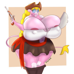 anthro big_breasts blonde_hair blue_eyes bottomwear breasts cleavage cleavage_overflow clothed clothing cosplay eyewear female glasses gun hair hat headgear headwear holidays huge_breasts hyper hyper_breasts looking_at_viewer melee_weapon nipple_outline nipple_slip nipples pirate pirate_outfit ranged_weapon skirt smile smiling_at_viewer solo sword tight_clothing tight_topwear topwear tricorne weapon oliburgob halloween paprika_(olibur) bovid bovine cattle mammal hi_res