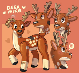anthro antlers band-aid bandage black_hooves feral hooves horn inflatable male simple_background solo tropicsadie deer_mike mike_(deer_mike) animate_inanimate deer living_inflatable mammal 2026 absurd_res english_description hi_res