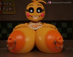 anthro areola beakless bib big_areola big_breasts big_nipples black_sclera blush blush_stickers breasts female fingers heart_eyes heart_symbol huge_areola huge_breasts huge_nipples hyper hyper_breasts machine nipple_piercing nipple_ring nipples orange_areola orange_nipples piercing ring_piercing solo text yellow_body feversfm jams3d_(modeler) mipsmiyu_(modeler) five_nights_at_freddy's five_nights_at_freddy's_2 scottgames lovetaste_chica runaboo_chica toy_chica_(fnaf) animatronic avian bird chicken galliform gallus_(genus) phasianid robot 2023 3d_(artwork) digital_media_(artwork) hi_res url