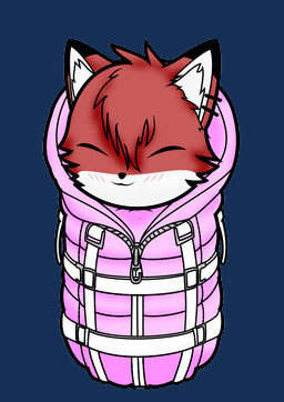 ambiguous_gender anthro blush blush_lines buckle chibi ear_piercing eyes_closed piercing simple_background sleeping_bag solo straps straps_across_chest transparent_background zipper foxdance canid canine fox mammal alpha_channel