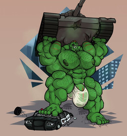 abs abstract_background anthro armpit_hair arms_above_head balls biceps big_bulge big_muscles big_nipples big_pecs big_penis bodily_fluids body_hair bulge car chest_hair city city_background clothing cracked_ground crush crushed_vehicle dark_nipples destroyed_vehicle destruction drooling erection erection_under_clothing feet foot_crush furgonomics furry-specific_piercing genitals glowing glowing_eyes green_body green_eyes green_nipples green_skin huge_muscles hulked_out humanoid_genitalia humanoid_penis ineffective_clothing lifting lifting_object macro male manly muscular muscular_anthro muscular_arms muscular_male musk musk_cloud nipples open_mouth pecs penis penis_base piercing police police_car police_vehicle quads roaring saliva solo standing sweat tank_(vehicle) thick_arms thick_penis thick_thighs translucent translucent_clothing translucent_underwear tusks underwear vehicle vehicle_destruction wet wet_clothing wet_underwear flannelmachoke marvel nintendo pokemon hulk rygel_(flannelmachoke) generation_1_pokemon humanoid machoke pokemon_(species)