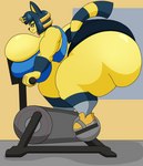 anthro big_breasts big_butt breasts butt clothed clothing exercise_bike female huge_breasts huge_butt hyper hyper_breasts hyper_butt solo thick_thighs user3345 animal_crossing nintendo ankha_(animal_crossing) ankha_thompson_(user3345) domestic_cat felid feline felis mammal hi_res