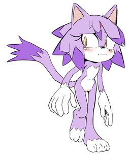 4_toes biped black_nose blush blush_lines body_blush countershade_feet countershade_hands countershade_torso countershading dipstick_tail embarrassed eyelashes featureless_chest feet female flat_chested forehead_gem fur gem genitals gloves_(marking) hair hair_down hindpaw looking_aside markings nude on_model paws plantigrade purple_body purple_fur purple_hair solo standing tail tail_markings thigh_gap thin_calves thin_legs thin_thighs toeless_(marking) toes vulva vulva_blush walking white_body white_fur white_markings yellow_eyes adam_bryce_thomas sega sonic_the_hedgehog_(series) blaze_the_cat felid feline mammal source_request
