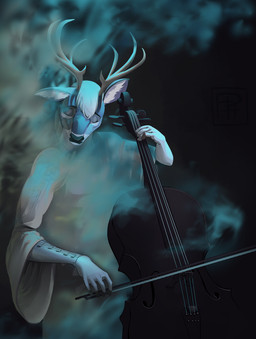 bowed_string_instrument cello musical_instrument smoke solo string_instrument feliscede deer mammal digital_media_(artwork) hi_res shaded