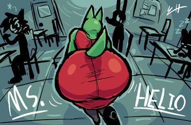 ambiguous_gender anthro bent_over big_butt bouncing_butt butt classroom clothing desk doorway dress female footwear furgonomics furniture green_body group high_heels huge_butt legwear mature_anthro mature_female nervous pantyhose perspective rear_view red_clothing school school_desk shoes sleeping table tail teacher text tight_clothing wide_hips biscotti5000 background_character helio_(biscotti5000) ambiguous_species canid canine fox mammal english_text hi_res